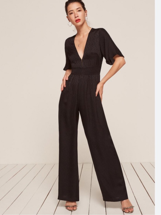Reformation Pants - Reformation 100% SILK Black Wide Leg size 4 Women’s Deep V Jumpsuit